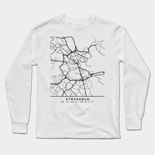 STOCKHOLM SWEDEN BLACK CITY STREET MAP ART Long Sleeve T-Shirt